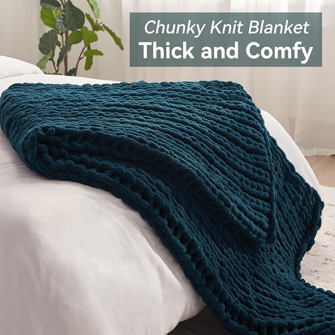 Negwoo Chunky Knit Throw Blanket, Knitted Throw Chenille Yarn, 30"*40" | Soft Thick Cable Knitted Blankets, Handmade Big Thick Blanket, Machine Washable Cute Comfy Blanket for Home Decor, Yellow
