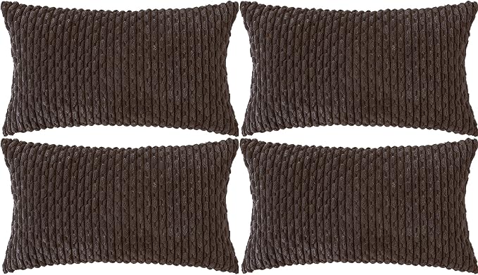 Set of 4 Dark Brown Decorative Throw Pillow Covers 12x20 Inch Corduroy Pillow Covers for Bed Couch Sofa Living Room Soft Cushion Cases