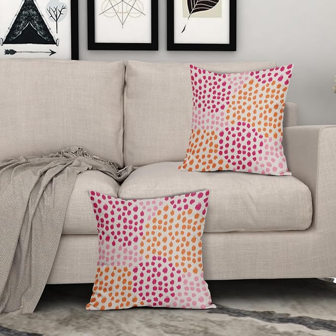 Pink and Orange Throw Pillow Covers 20x20 Set of 2 Hot Pink Preppy Room Decor 70s Colored Dot Decorative Pillows Trendy Print Outdoor Pillowcase Cushion Cover Linen Pillow Case for Sofa Couch Bed