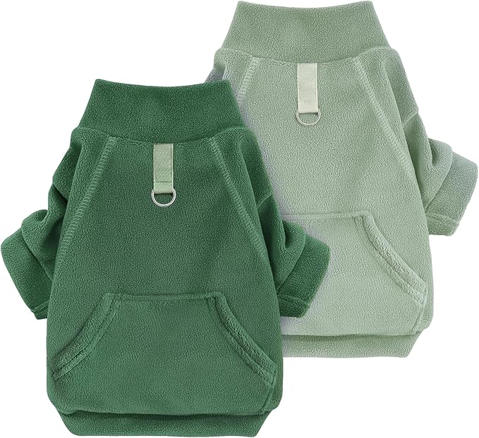 Idepet Fleece Sweater 2 Pack,Turtleneck Sweatshirt Pet Clothing | Winter Dog Clothes,Stretchy,Small Coat,Cat Apparel,with Leash Ring,for Small Medium Dogs Cats,with Pocket