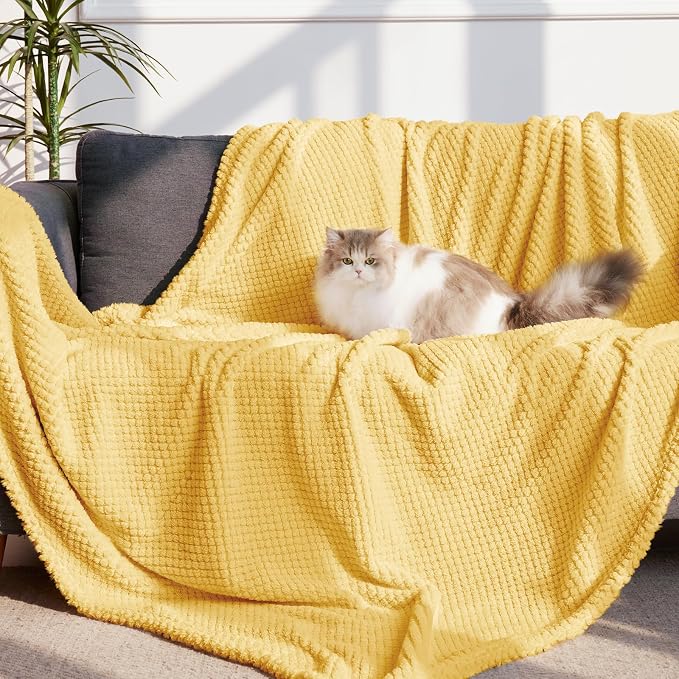 Whale Flotilla Extra Large Soft Fleece Throw Blanket for Couch | 50x70 Inch, Yellow, Suitable for Sofa Chair Bed, Fluffy Fuzzy Jacquard Blankets for All Season, Lightweight and Cozy