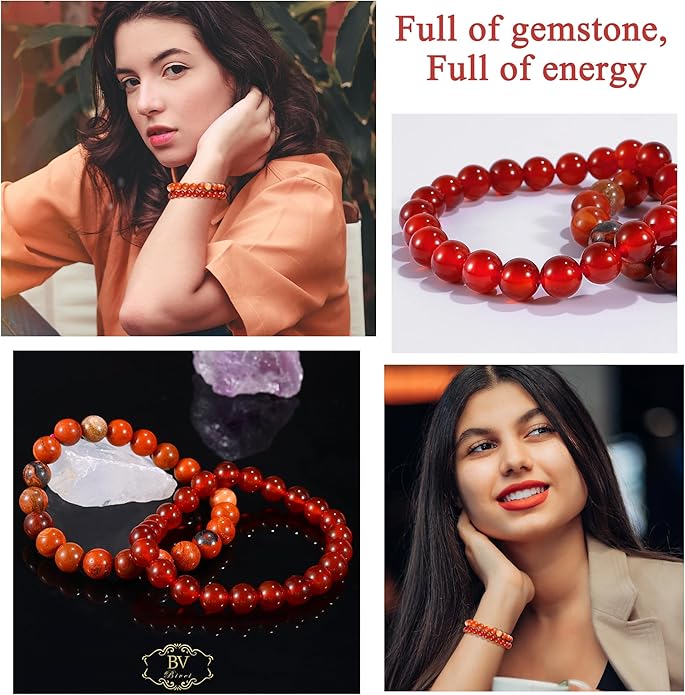 Bivei Natural Gemstone Semi Precious Healing Crystals Handmade Stretchy Round Beads Bracelet,Stocking Stuffers for Women Enhance Positive Energy