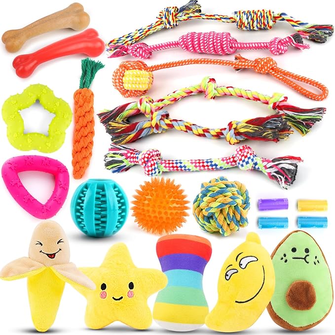 Puppy Chew Toys for small & Medium Dog, Cute Plush Dog Squeaky Toys for Puppies, Dog ChewToys with Rope Toys, Treat Ball for Teething, Interactive Dog Toys with Tough Chewers, Puppy Supplies - 23 Pack