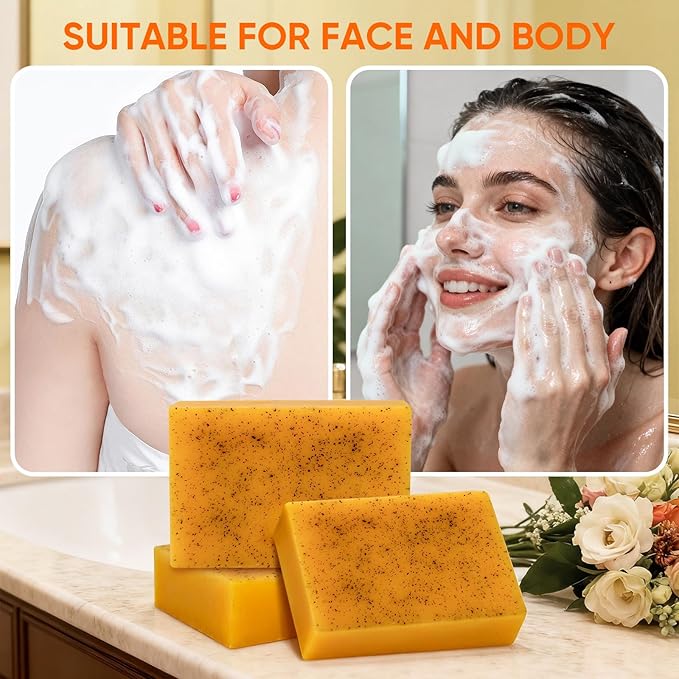 3 Packs Turmeric Soap Bar for Face & Body Cleanser, Organic Lemon Turmeric Soap with Vitamin C, Gentle Handmade Formula for Smoothing & Moisturizing Skin, Suitable for All Skin Types - 10.59 oz