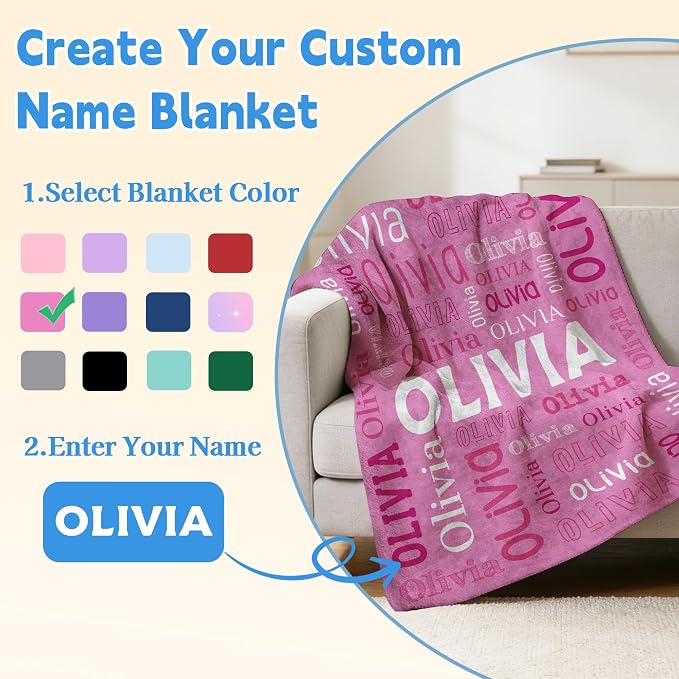 Custom Blanket with Name, Personalized Name Blankets for Teen Girls Boys Kids Baby, Customized Flannel Throw Blanket Gifts for Christmas Birthday - Printed in USA