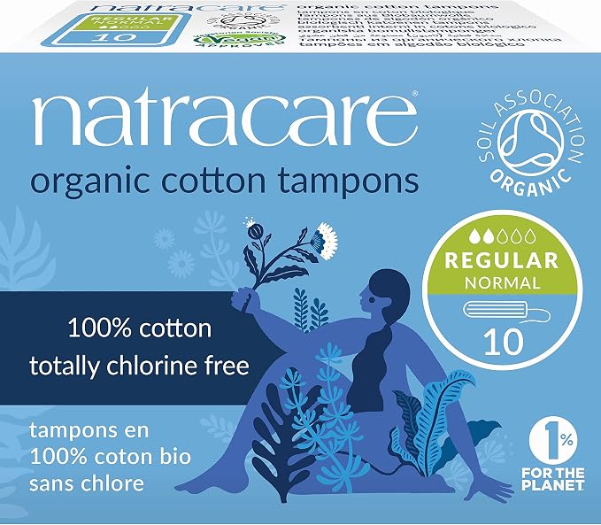 Natracare Non-Applicator 100% Organic Cotton Tampons, Regular, Totally Chlorine Free, Biodegradable and Compostable (1 Pack, 10 Tampons Total)
