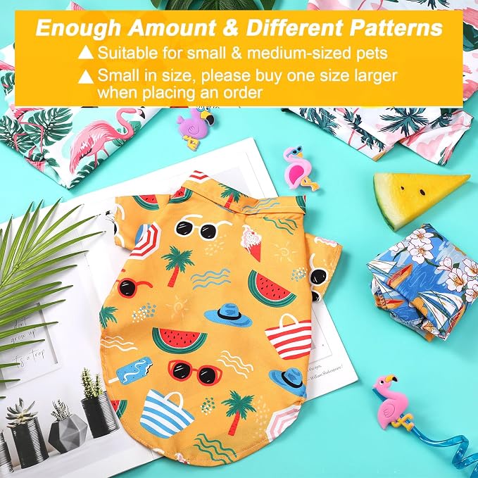 Weewooday 4 Pack Hawaiian Dog Shirts Summer Tropical,Lovely Style,Small | Breathable Tee for Small Dogs, Beach Vacation Outfit, Floral Pineapple Palm Prints, Button-down Hawaiian Style Pet Shirt
