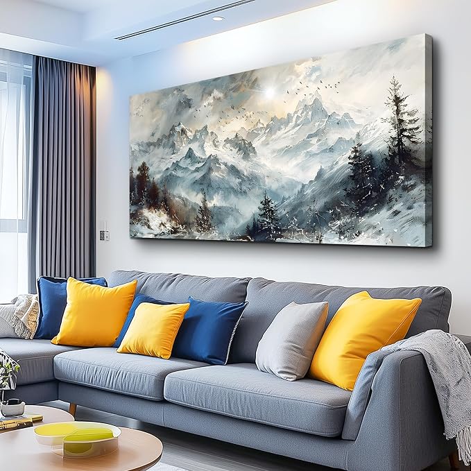 KELIYUAN Canvas Wall Art For Living Room Farmhouse Wall Decor For Office Abstract Mountain Landscape Wall Painting Framed Pictures Artwork Modern Bedroom Dormitory Home Decoration Aesthetic 20x40in