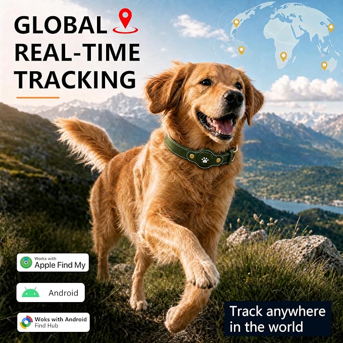GPS Tracker for Dogs – Smart Dog Collar & Pet Tracker with Real-Time Location, No Monthly Fee, Unlimited Range (iOS & Android) – Fits Small to Large Dogs(Locator Included) (Deep Green)