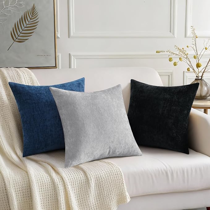 decorUhome Soft Chenille Grey Throw Pillow Covers 16X16 Set of 2 | Decorative Fall Couch Pillow Covers Solid Dyed Accent Modern Farmhouse Neutral Square Pillow Cases for Sofa