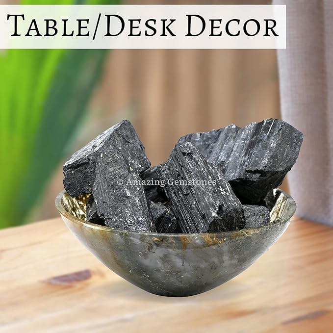 Amazing Gemstone Black Tourmaline Crystals Rough Stone in Bulk, 1/2lb Regular Pieces Turmalina Negra Piedra Originales, Large Black Tourmaline Crystal Healing Stones for Protection