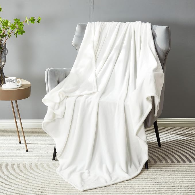 DREAMNINE Oversized Soft Fuzzy Fleece Throw Blanket Twin Size 60" x 80", Decorative Large Solid Lightweight Velvet Bed Blankets,Big Cute Cozy Accent Shaggy Microfiber Flannel Blanket for Bedroom,White