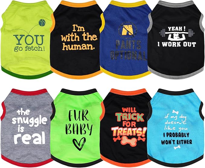 hoyuwak 8 Pieces Pet Shirts Funny Dog Printed Clothes Dog Sleeveless Vests | Breathable Cool Puppy Clothes Dog Outfit for Summer