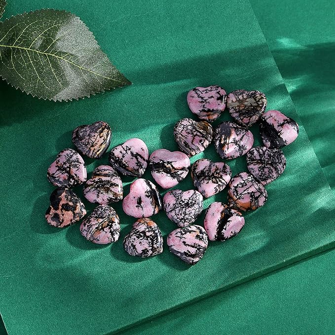 20 PCS Rhodochrosite Natural Heart Healing Crystals Cute Polished Crystal Black Line Rhodolite Stones Palm Love Heart Pocket Set Reiki Energy Balancing Meditation Valentine's Day Gift Women