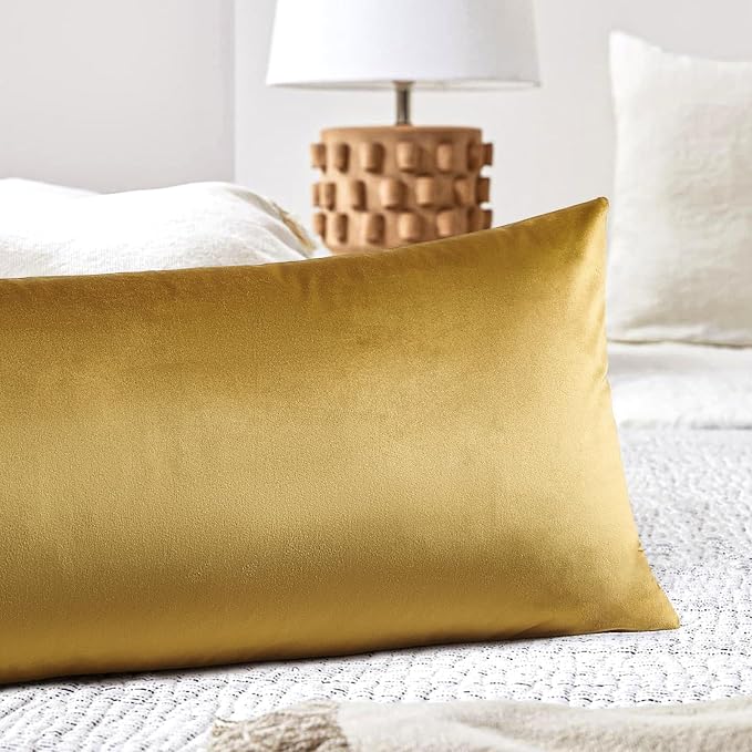 Artscope Luxury Velvet Lumbar Pillow Cover Super Soft Decorative Rectangle Throw Pillow Covers Case Cushion Covers for Sofa Couch Bedroom Car Decor 14x36 Inch Gold