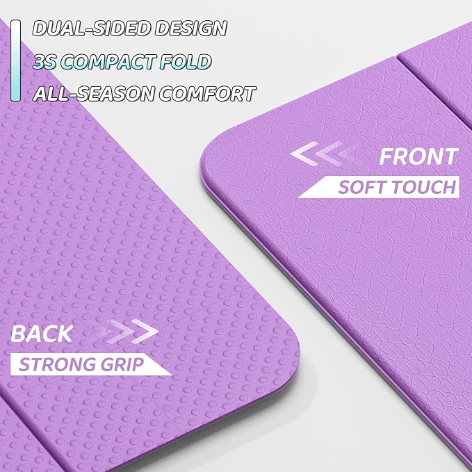 ILILI Foldable Yoga Mat 71 * 24 * 0.3'' - TPE Non-Slip Fitness Mat for Home，Waterproof & Lightweight (2lb) for Home Gym, Pilates & Stretching,Fitness Workouts