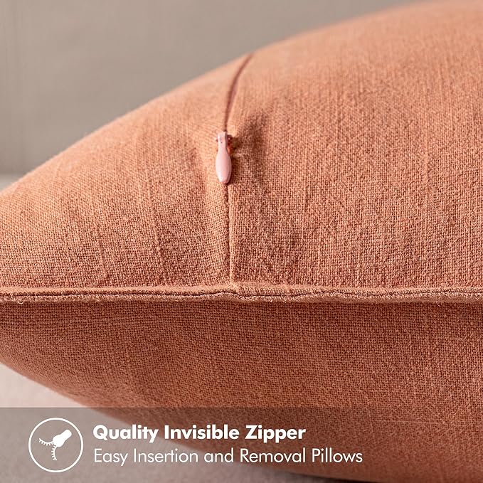 MIULEE Decorative Linen Pillow Covers 20x20 Inch Coral | Boho Farmhouse Neutral Couch Throw Pillows for Bed, Pack of 2 Accent Modern Pillowcases, Sofa Livingroom Home Decor