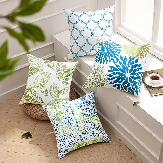 Phantoscope New Living Blue&Green Decorative Throw Pillow Case Cushion Cover 20" x 20" 50 x 50 cm Set of 4