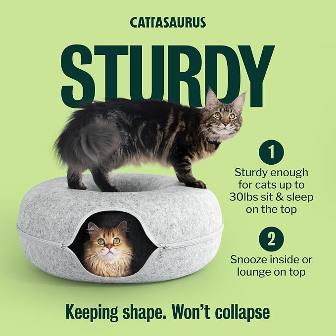 Peekaboo Cat Cave Duo Jumbo Set, Extra Spacious Cat Donut for Multiple & Large Kitty 15+ lbs, Scratch Detachable Cat Beds for Indoor Cats, Washable Cat Tunnel Bed, Best Kitten Toys