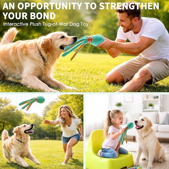 Fuufome Squeaky Octopus Plush Dog Toy for Small Medium Dogs | Soft Crinkle Chew Toy for Puppies Teething, Indoor Interactive Tug-of-War Dog Toy