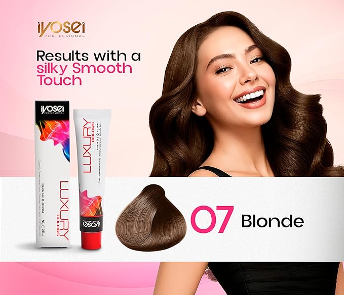 Iyosei Professional Luxury Color #7 Blonde Permanent Hair Dye – Cream Hair Color with Micropigmentation & Keratin – Long Lasting Natural Blonde Shade for Women – Full Coverage