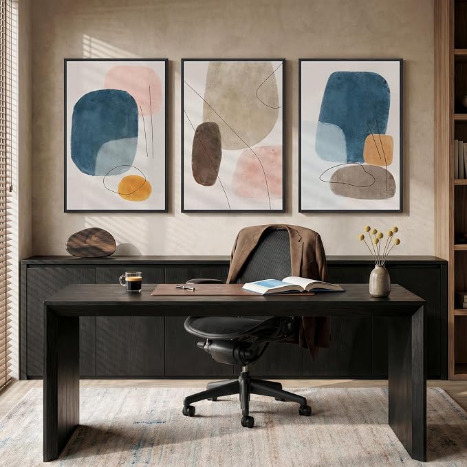 Large Framed Abstract Canvas Wall Art for Living Room, 3 Piece Colorful Minimalist Modern Prints Paintings Artwork for Walls, Neutral Pictures Wall Decor for Bedroom, Office, Dining Room 24x36 In