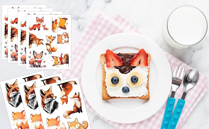 168PCS Fox Tattoos Temporary Stickers Cute Animal Halloween Safari Jungle Birthday Party Supplies Decoration Favors Goodie Bag Stuffers Tattoo