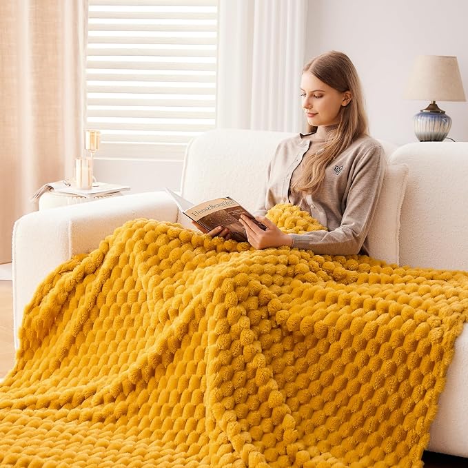 NEWCOSPLAY Fleece Clouds Cozy Throw Blanket for Couch, Yellow, 50"x60" | Premium Silky Flannel Blanket, Soft Lightweight Fluffy Throw Blanket for Bed Sofa Decor, Gift for All Season Use