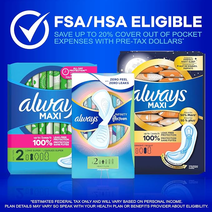 Always Maxi Feminine Pads Without Wings for Women, Size 1, Regular Absorbency, Unscented 48 Count