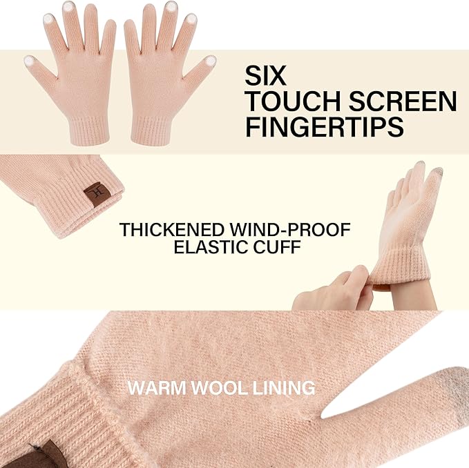 Winter Warm Beanie Hat Touchscreen Gloves Set, Soft Skull Cap Gloves Set for Men and Women with Warm Knit Fleece Lined