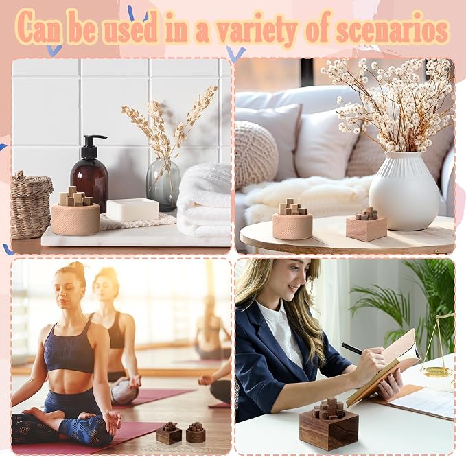 Teenyyou 4 Pcs Wooden Diffuser for Car Aromatherapy Wood Woodpile Essential Oil Diffuser Round and Square Home Office Bedroom Decoration(Wooden Strips)