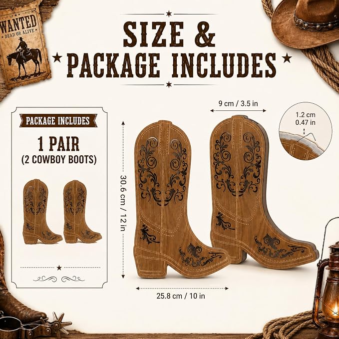 1 Pair/2 Pcs Western Wall Decor with Lights Wood Cowboy Boots Wall Planter for Indoor 12x10 Boots Hanging Vase for Faux Flower Rustic Modern Sconce for Living Room Bathroom Bedroom Office