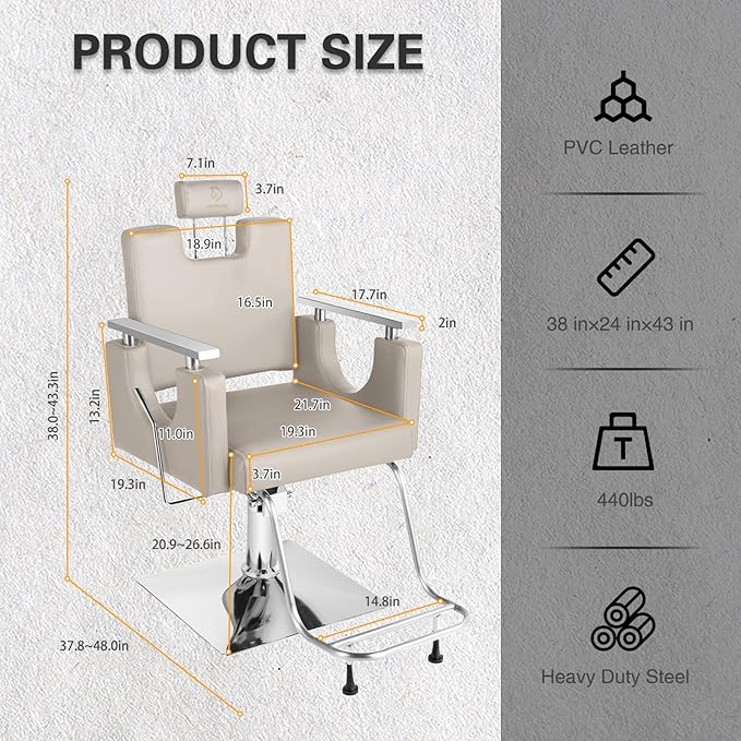 Heavy Duty Barber Chair, 360° Swivel Reclining Salon Chair for Hair Stylist, Height Adjustable Hydraulic Hairdressing Chair with Footrest for Barber Shop, Beauty Salon, Hairdressers