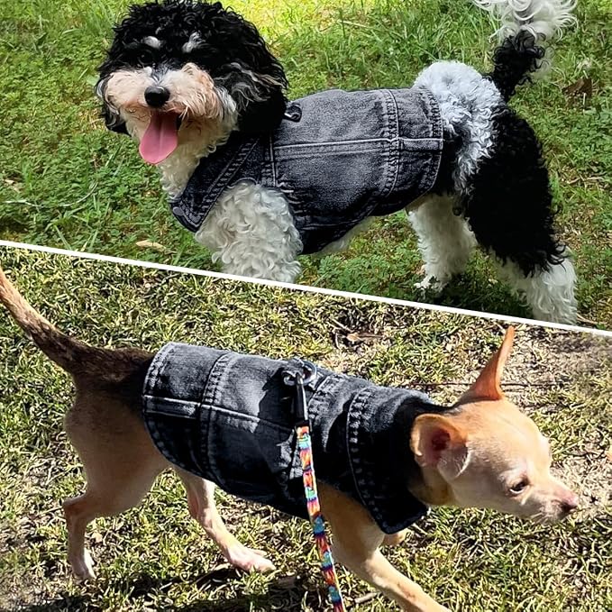 Dog Jean Jacket,Black Denim Vest for Small Pet,Cute Clothes with D-Ring | Soft Washed Cotton Denim Costume,Cool Apparel Dress Shirt for Puppy,Classic Coat Outfit for Small Dogs Cats Boy Girl