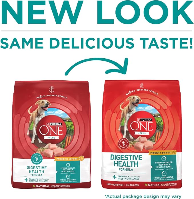 Purina ONE Plus Digestive Health Dry Dog Food, Chicken, 31.1 lb Bag | High protein dog food with probiotics for digestive support, made for adult dogs with sensitive stomachs