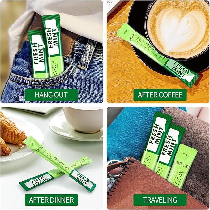 Travel Sizet Mouthwash Portable Strip Mouthwash for Fresh Breath Nnatural Fluoride Fre 20 Packets (Mint)