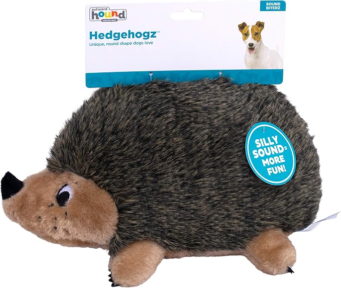 Outward Hound Hedgehogz Plush Dog Toy, Squeaks & Grunts, Medium, 9" x 6.5" | Soft Realistic Faux Fur, Round for Rolling & Chasing, Cuddle & Carry, Interactive Fetch, Light Chewers, Dogs & Puppies