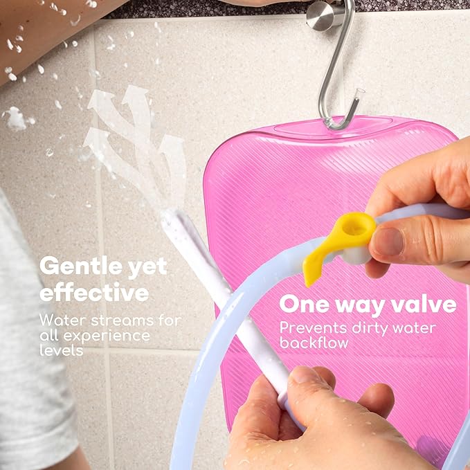 Medi Grade Enema Kit for Adults, 2L Capacity - Pink Transparent, Hands-Free with One-Way Valve, 4 Tips, Enema Bag - Enemas for Colon Cleanse for Women and Men - Coffee Enema & Colon Cleansing