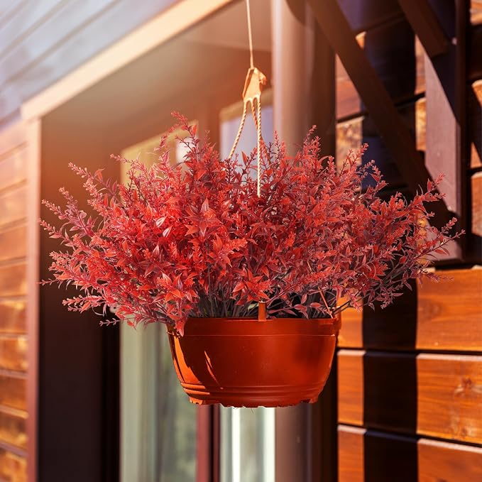 RECUTMS Fake Fall Plastic Flowers Artificial Plants UV Resistant Flowers | 12Pc,Fall Burgundy Decor,Fake Autumn Plants Faux Outdoor Plastic Faux Greenery for Party Yard Balcony Thanksgiving Decoration