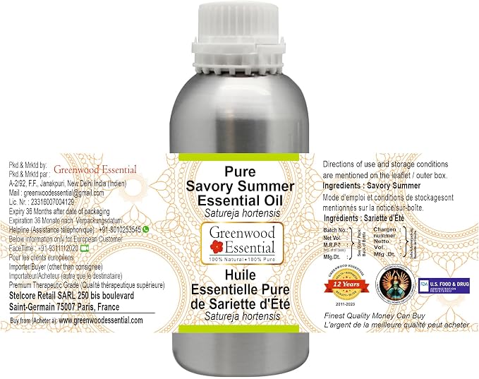 Greenwood Essential Pure Savory Summer Essential Oil (Satureja hortensis) Steam Distilled 630ml (21 oz)