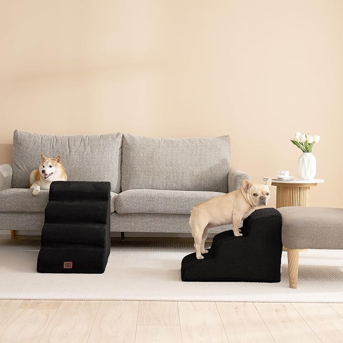 EHEYCIGA Curved Dog Stairs Ramp, 4-Step High Beds, 19.7" H Pet Step | 33D density of pure foam, for Small Dogs and Cats, Pet Stairs for High Bed Climbing, Non-Slip Balanced Indoor, Black