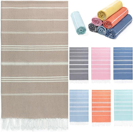 Aegero Turkish Beach Towel, 36"x71" Quick Dry Sand Free Oversized Bath Pool Swim Towel, Lightweight Travel Turkish Towels Vacation Essentials, Khaki