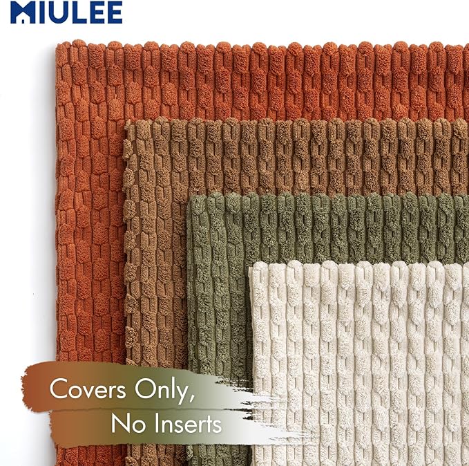 MIULEE Camel Green Decorative Throw Pillow Covers for Couch Living Room 18x18 Inch Soft Pillow Cases Set of 4 Boho Striped Corduroy Farmhouse Cushion Covers Home Decor for Sofa Bed