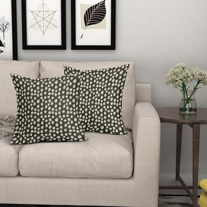 Sweetshow Olive Green Cream Dots Pillow Covers 20x20 Set of 2 Boho Design Polka Dot Throw Pillows Modern Trendy Print Outdoor Decorative Pillowcase Square Linen Cushion Cases Decor for Sofa Couch Bed