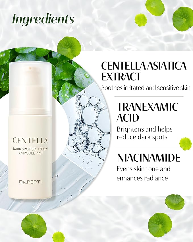 DR.PEPTI Centella Blemish Solution Ampoule Pro - Korean Face Serum for Uneven Skin Tone Marks Sensitive Skin with Niacinamide Tranexamic Acid Glutathione, 1.01 fl.oz.