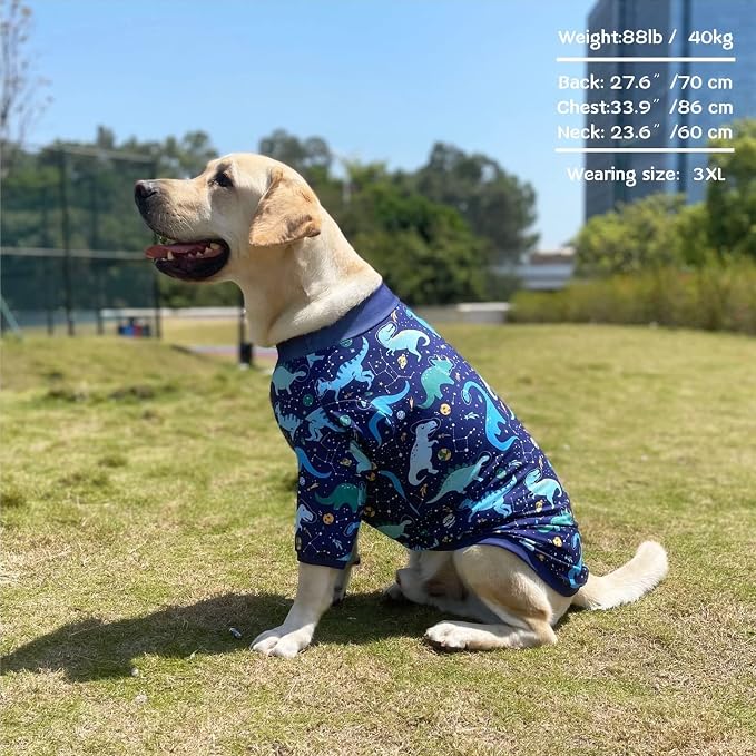 Dog Navy T Shirts with Universe Dinosaur Pattern Printed Pet Shirt Softable Pajamas for Large Dogs (L, Navy)