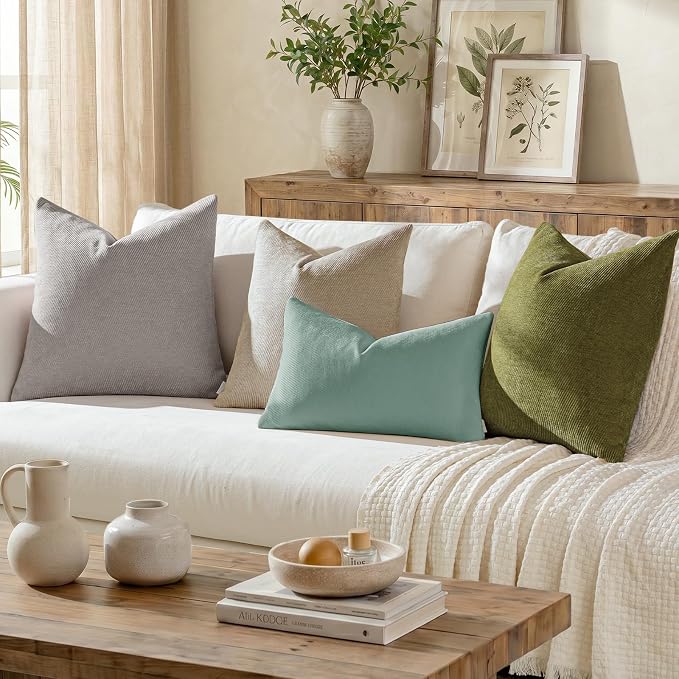 a moment Pack of 2 Decorative Chenille Throw Pillow Covers with Twill Cushion Covers for Sofa Living Room Couch Bed 16x16 Inch Teal