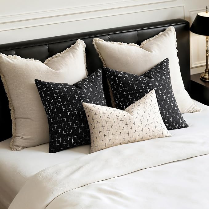 MIULEE Pack of 2 Decorative Burlap Linen Euro Sham Throw Pillow Covers Modern Farmhouse Vintage Pillowcase Rustic Woven Textured Cushion Cover for Sofa Couch Bed 26x26 Inch Black
