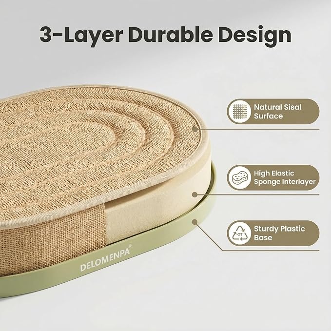Large Sisal Cat Scratcher Lounge, 2-in-1 Cat Bed with Durable Base & Plush Foam Cushion, Non-Shedding Cat Scratching Pad for Indoor Cats,22"x14", No Mess Furniture Protector
