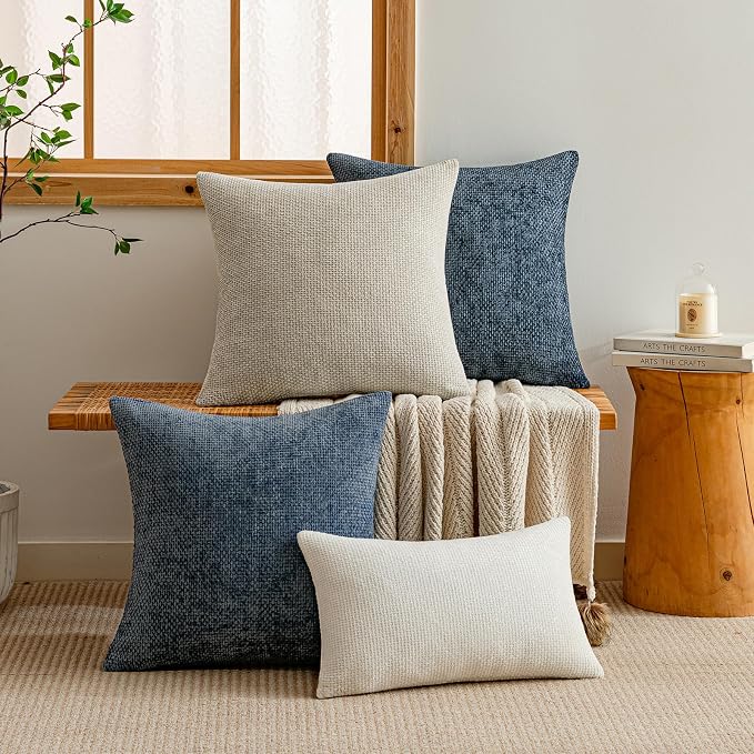 a moment Grey-Beige Chenille Throw Pillow Covers 18x18 Inch Pack of 2 Modern Decorative Throw Pillow Cases Farmhouse Cross Throw Pillowcases Home Decor for Sofa Bedroom Living Room